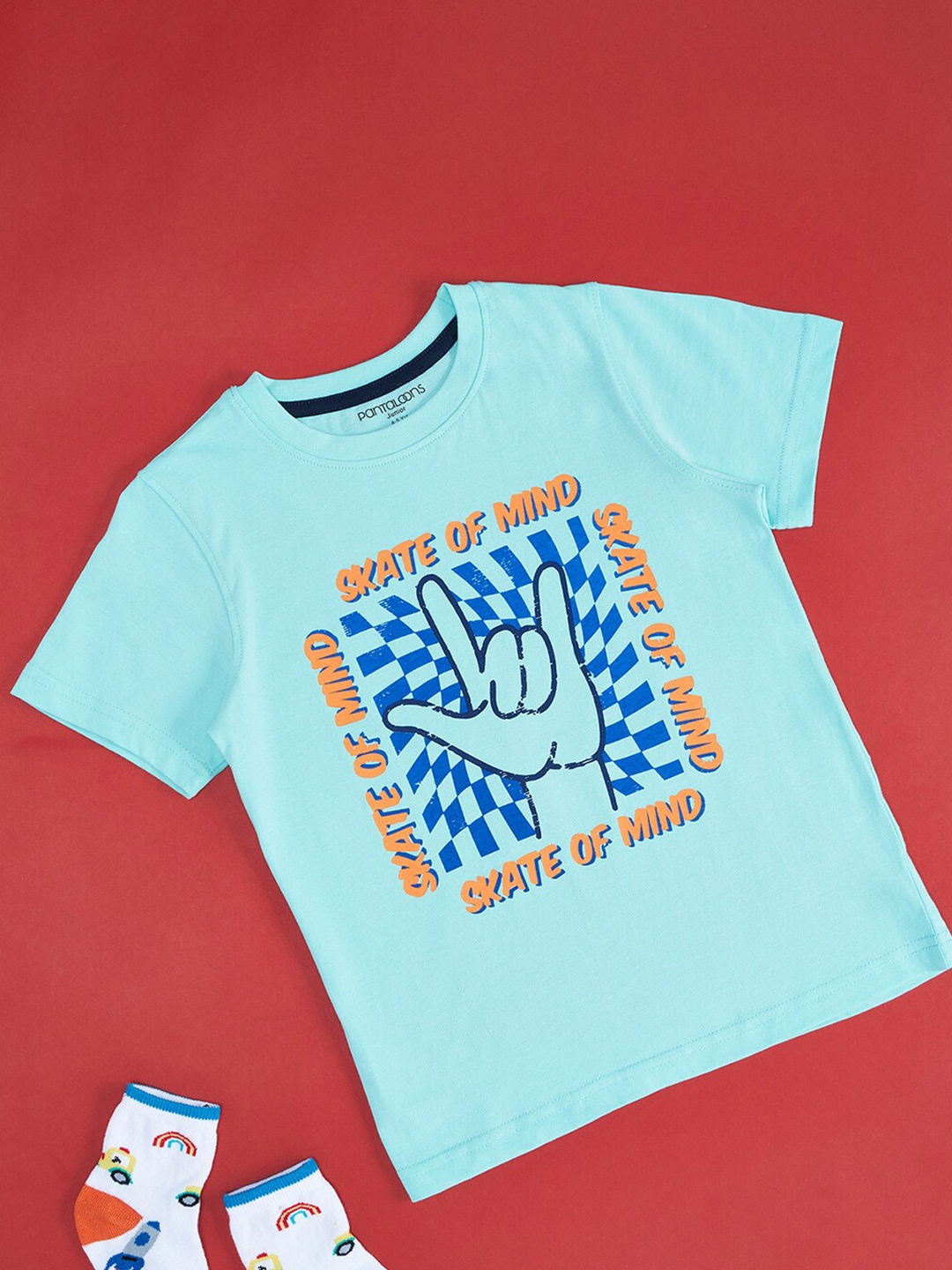 Pantaloons Junior Boys Graphic Printed Cotton T-shirt, Blue