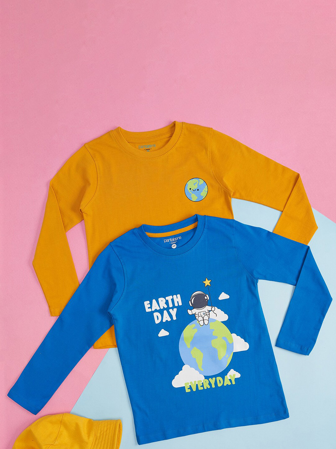 

Pantaloons Junior Boys Pack Of 2 Graphic Printed Long Sleeves Cotton T-shirts, Mustard