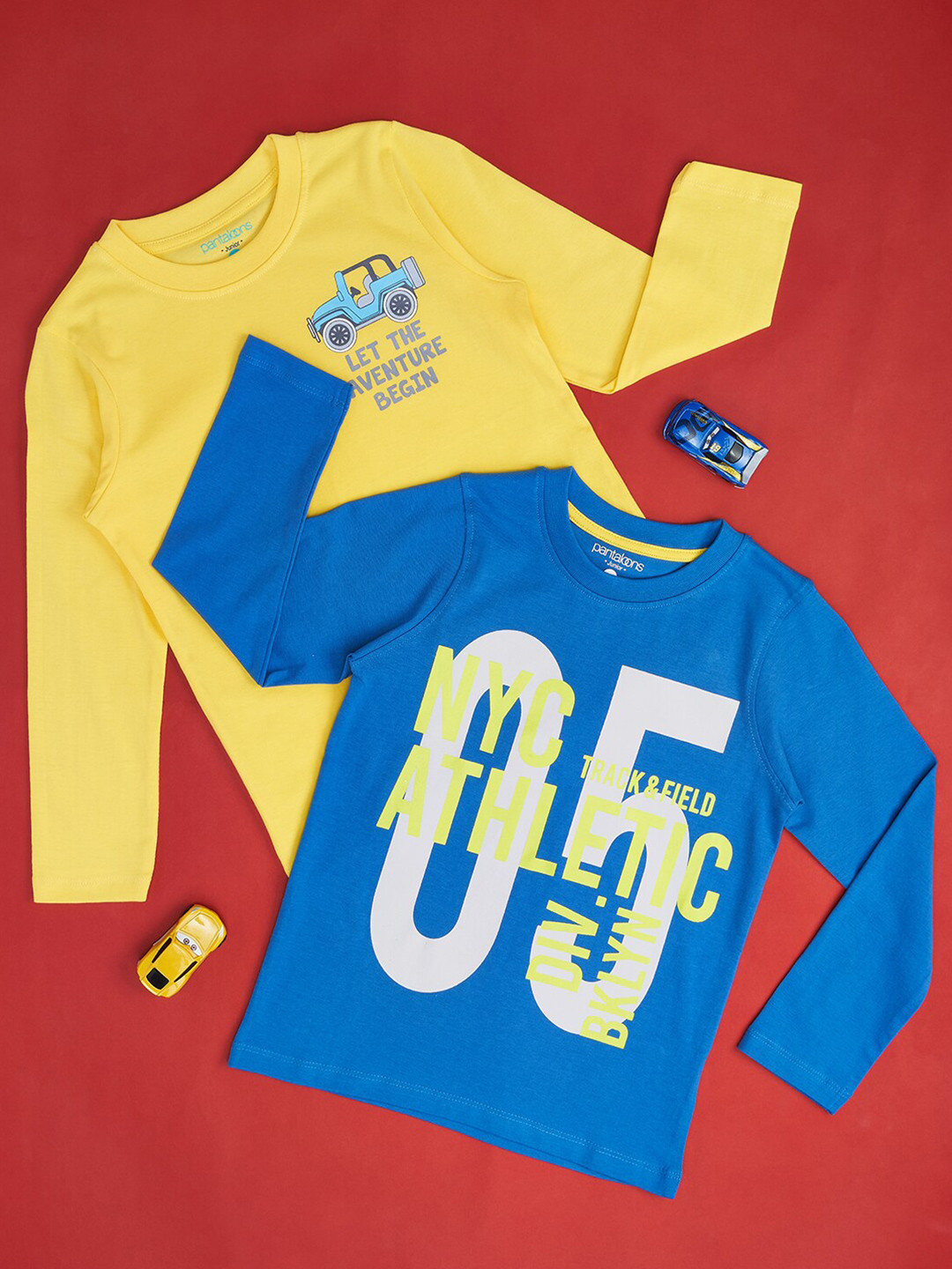 

Pantaloons Junior Boys Pack Of 2 Printed Long Sleeves Cotton T-shirts, Yellow
