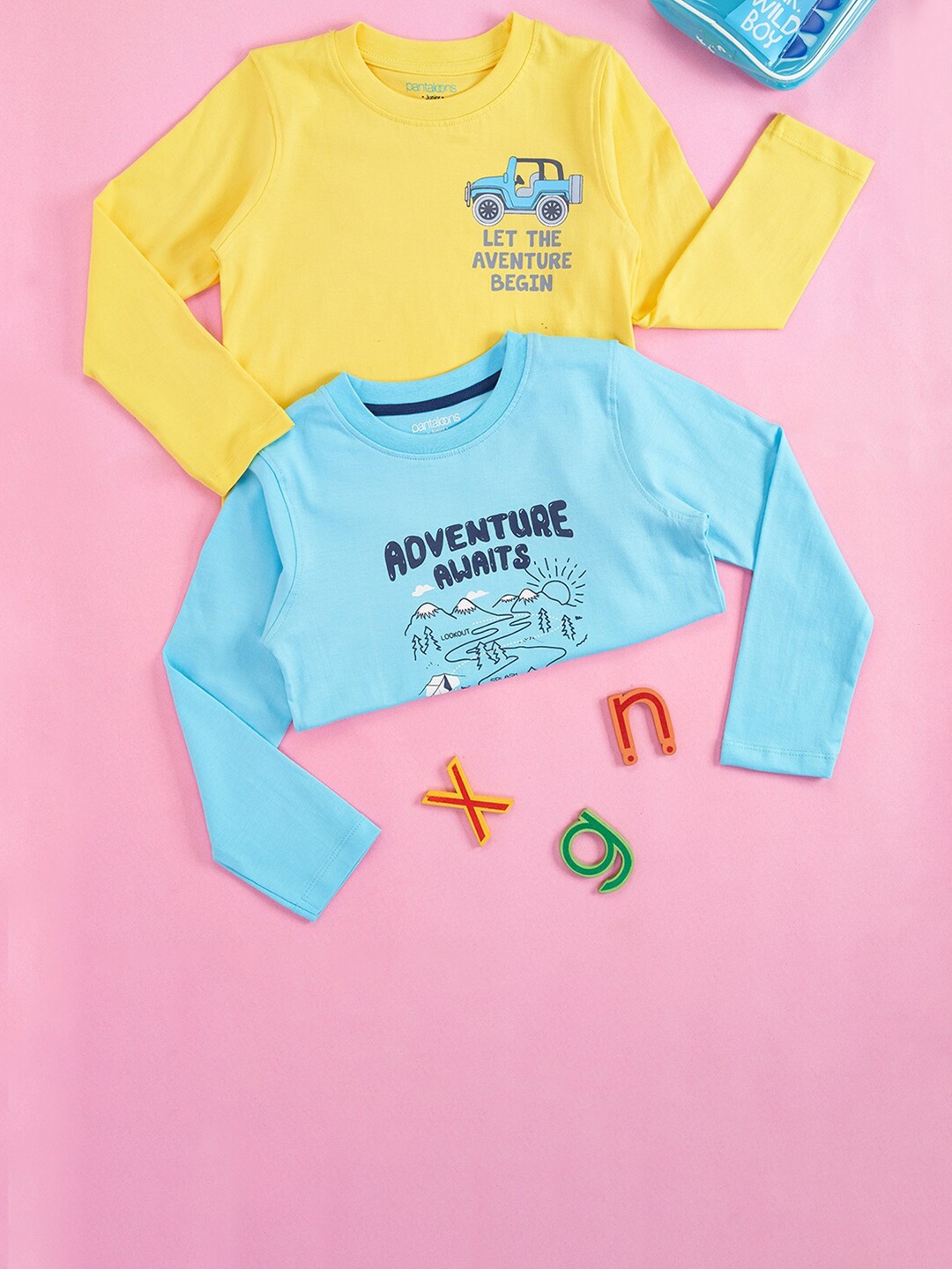

Pantaloons Junior Boys Pack Of 2 Typography Printed Long Sleeves Cotton T-shirts, Yellow