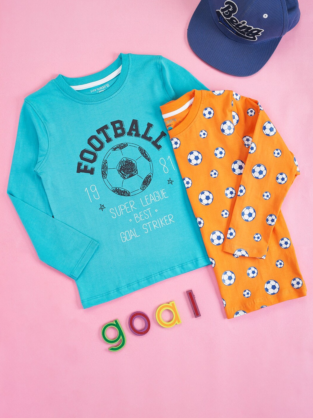 

Pantaloons Junior Boys Pack Of 2 Printed Long Sleeves Cotton T-shirts, Blue
