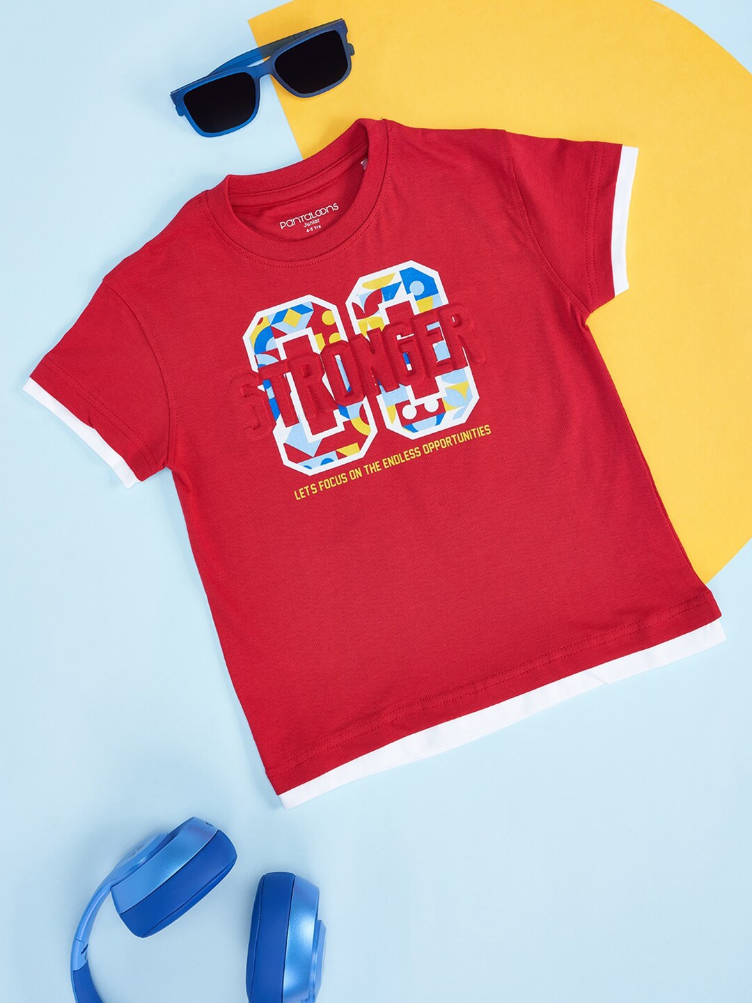

Pantaloons Junior Boys Typography Printed Cotton T-shirt, Red