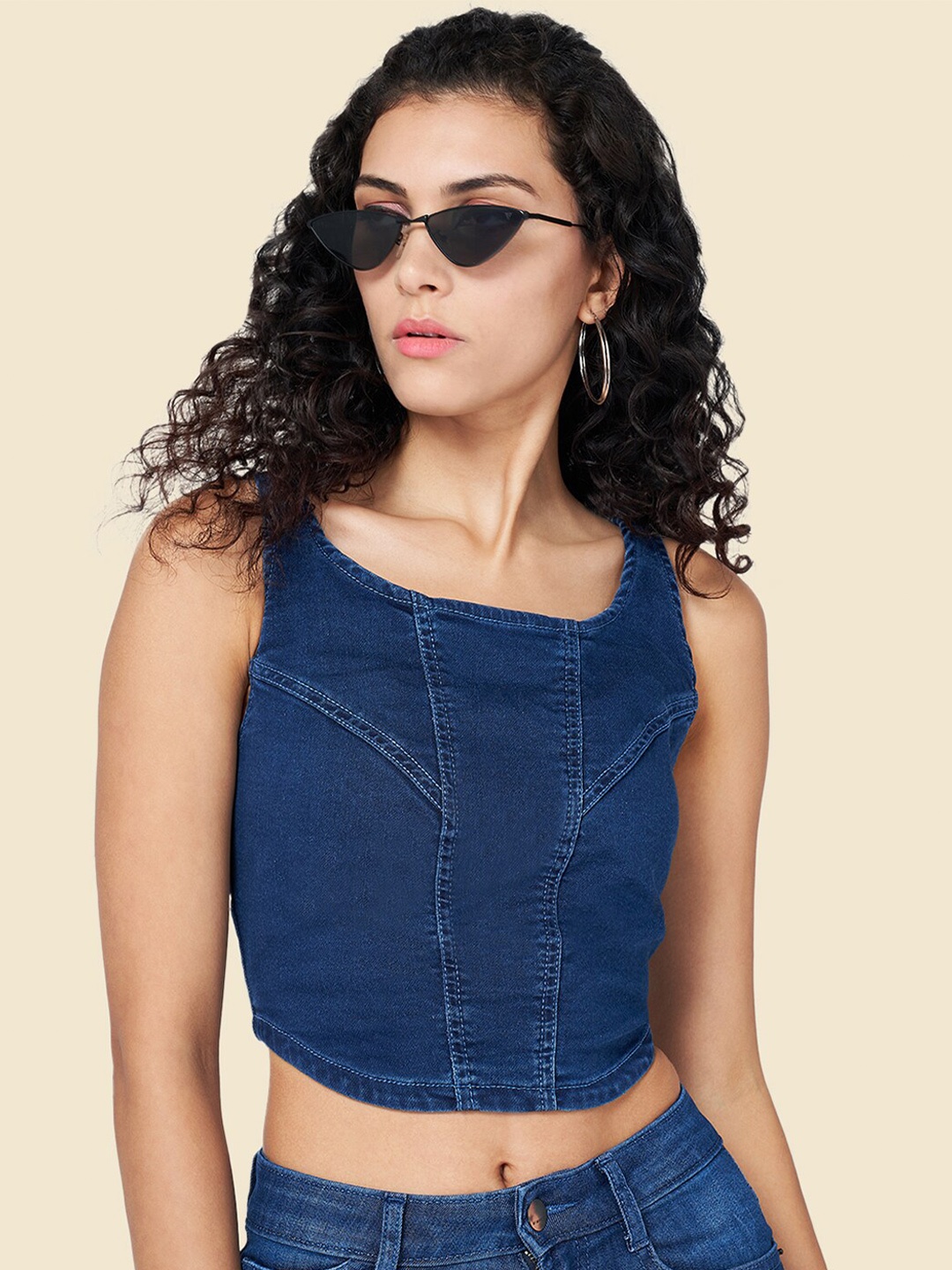 

SF JEANS by Pantaloons Square Neck Fitted Crop Top, Blue