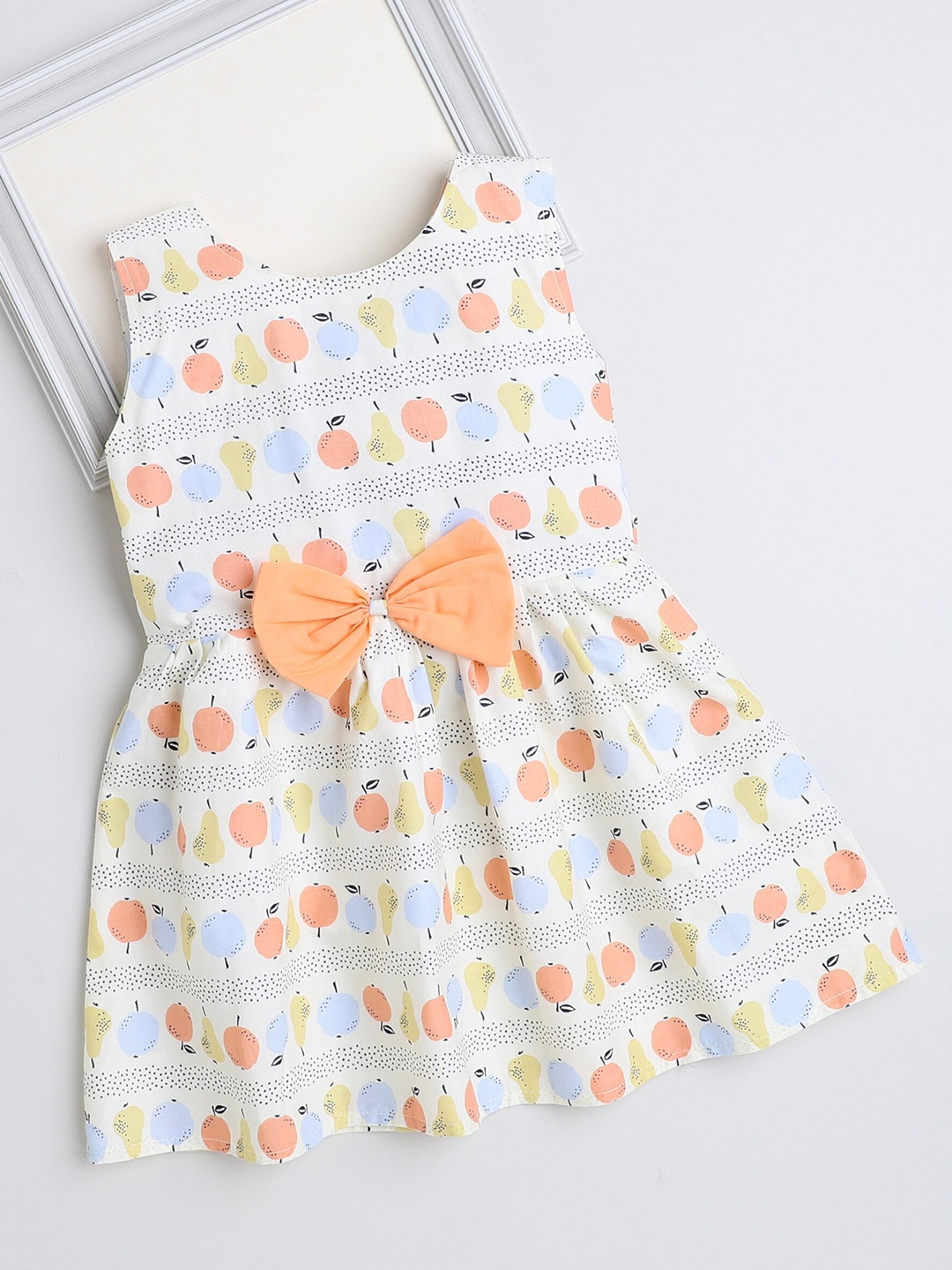 

The Magic Wand Girls Conversational Printed Cotton Fit & Flare Dress, Peach