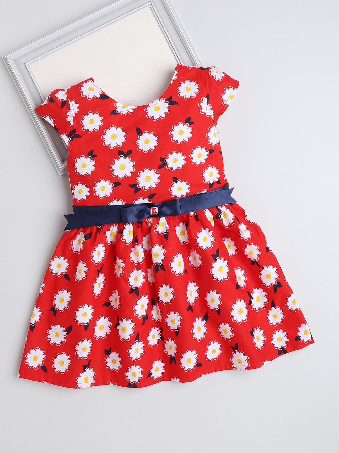 

The Magic Wand Girls Floral Print Fit & Flare Cotton Dress, Red