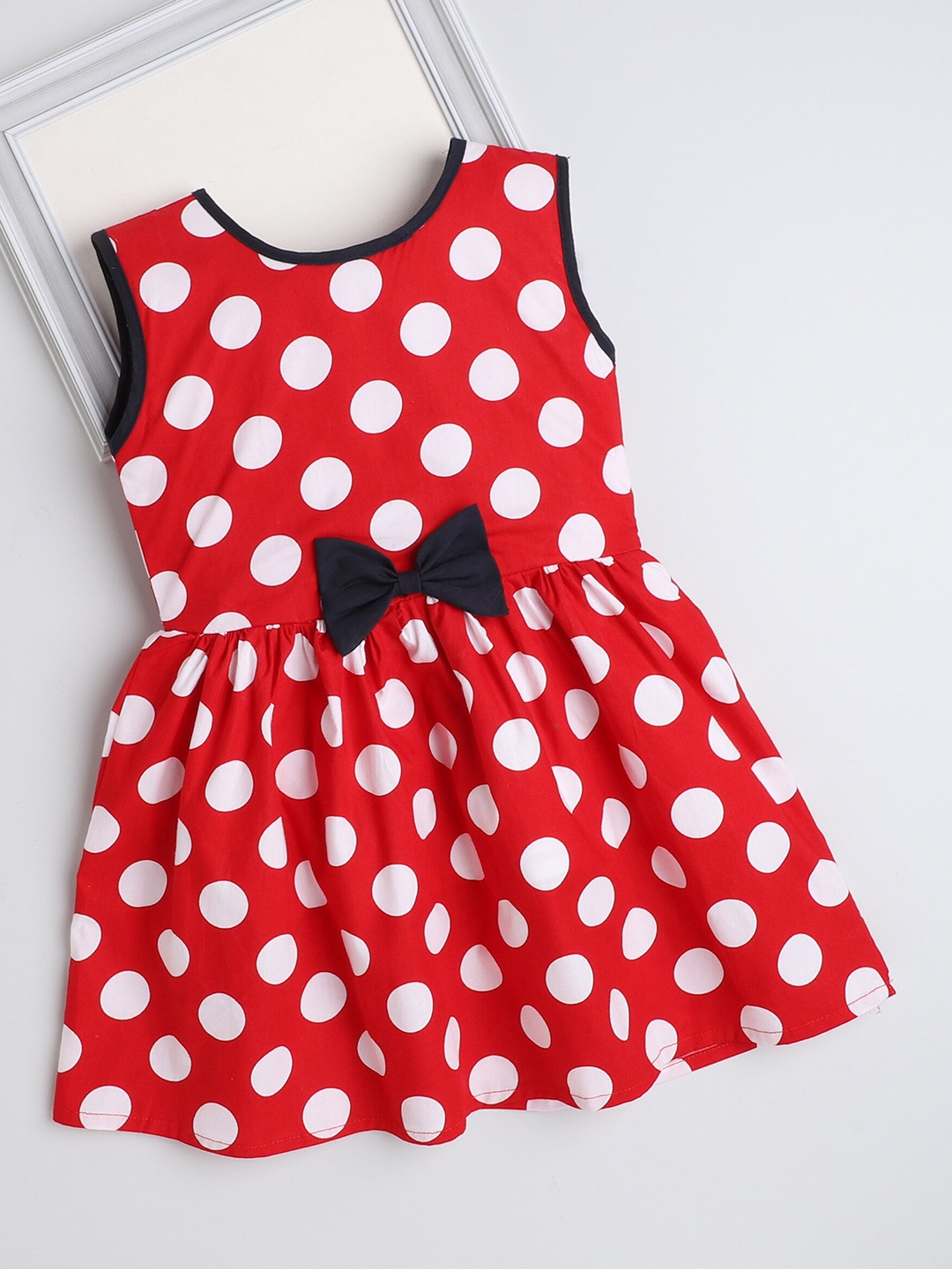 

The Magic Wand Girls Polka Dot Printed Bow Cotton Fit & Flare Dress, Red