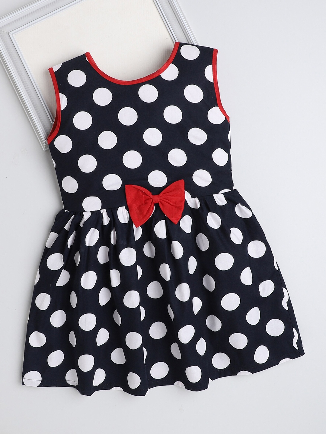 

The Magic Wand Girls Polka Dot Printed Cotton Fit & Flare Dress, Navy blue