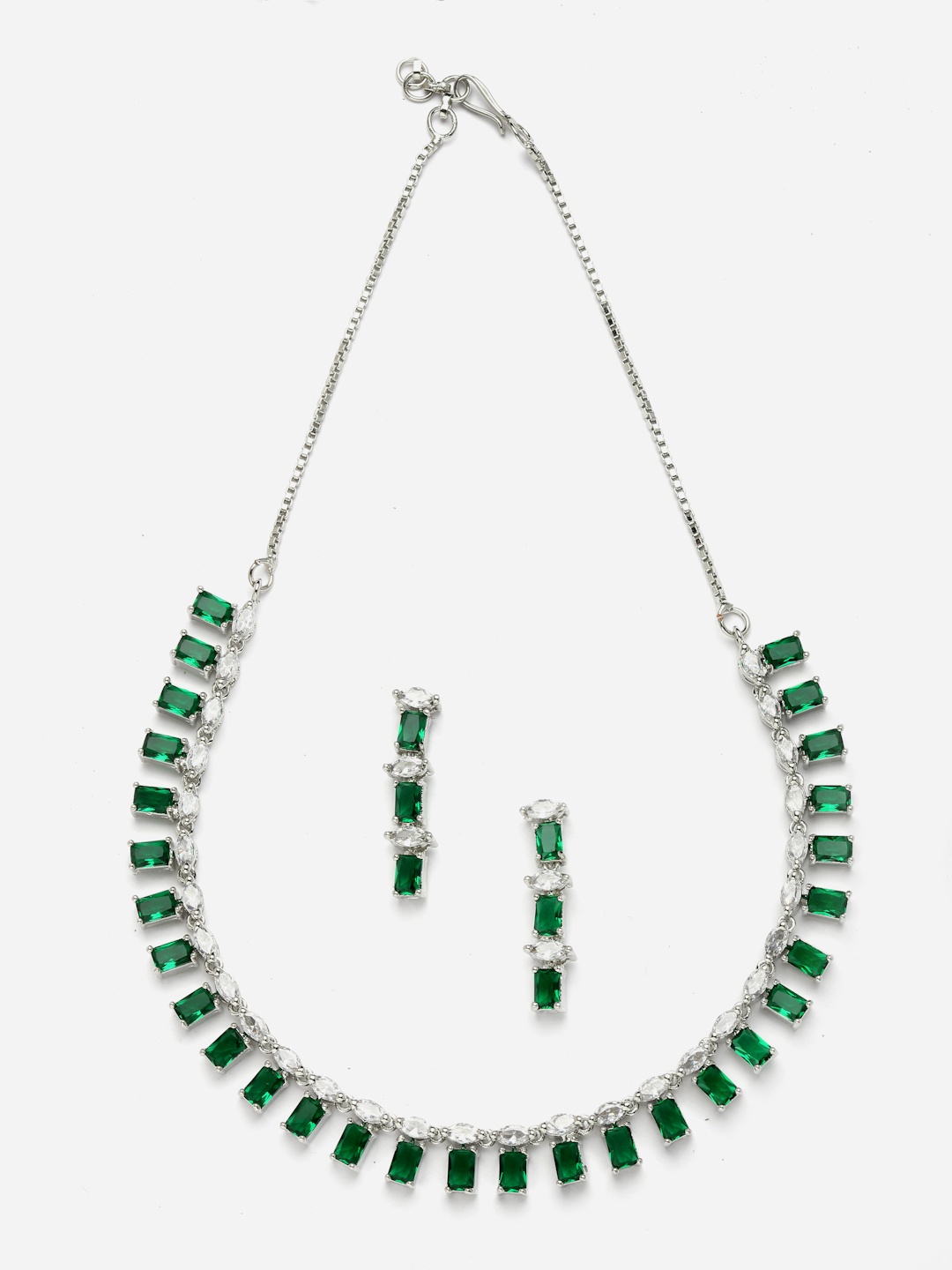 

Aazeen Rhodium-Plated AD Studded Beaded Jewellery Set, Silver