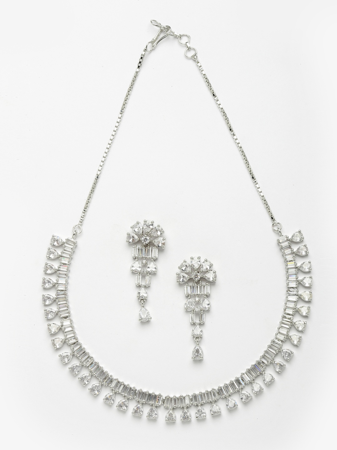 

Aazeen Rhodium-Plated American Diamond Studded Jewellery Set, Silver