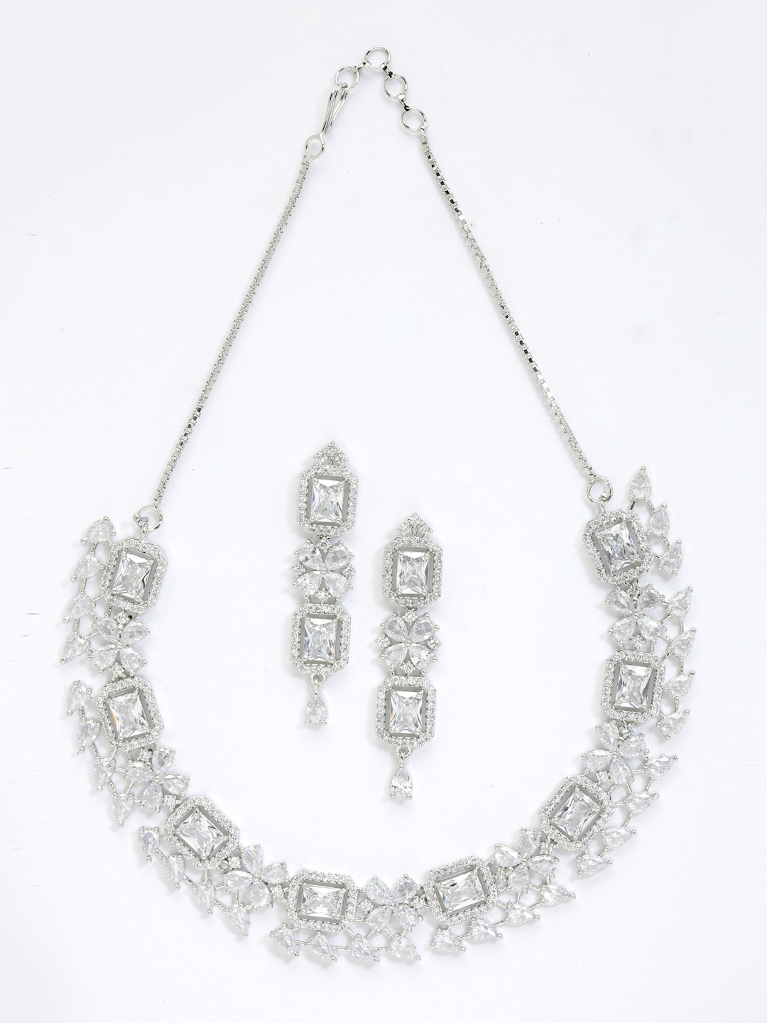 

Aazeen Rhodium-Plated American Diamond Studded Jewellery Set, Silver