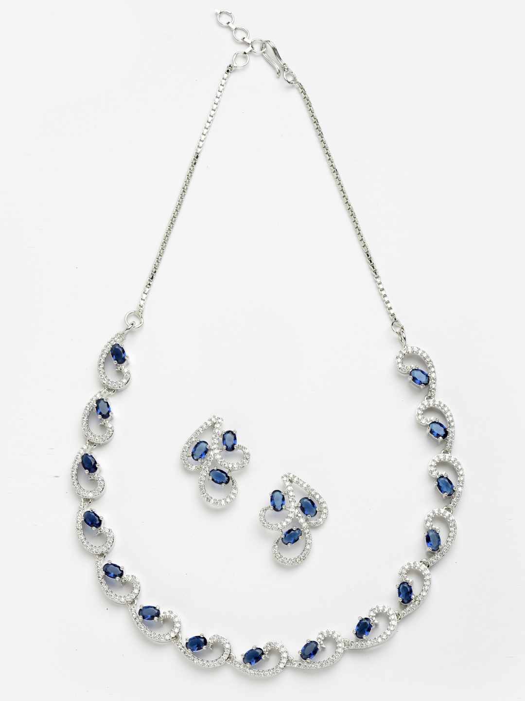 

Aazeen Rhodium-Plated CZ & AD Studded Jewellery Set, Silver