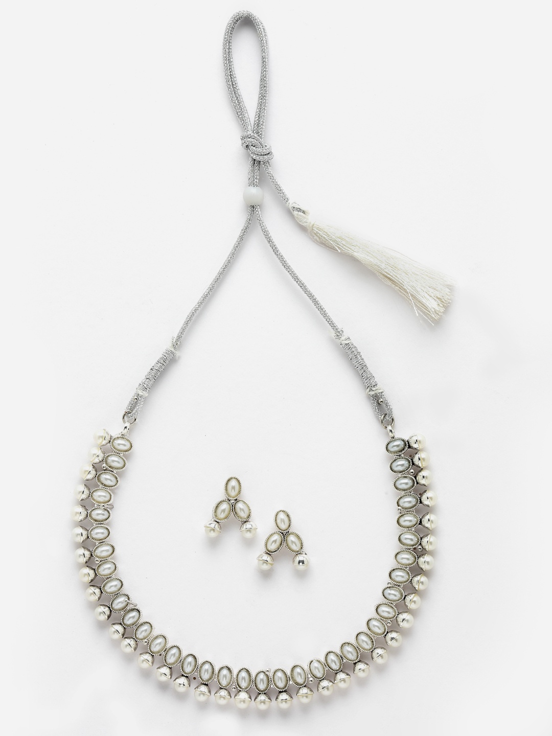 

Aazeen Rhodium-Plated Oxidized CZ Studded Jewellery Set, Silver