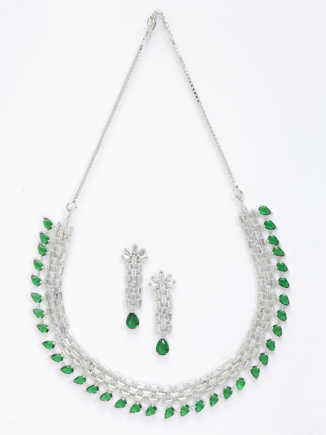 

Aazeen Rhodium-Plated AD Studded Jewellery Set, Silver