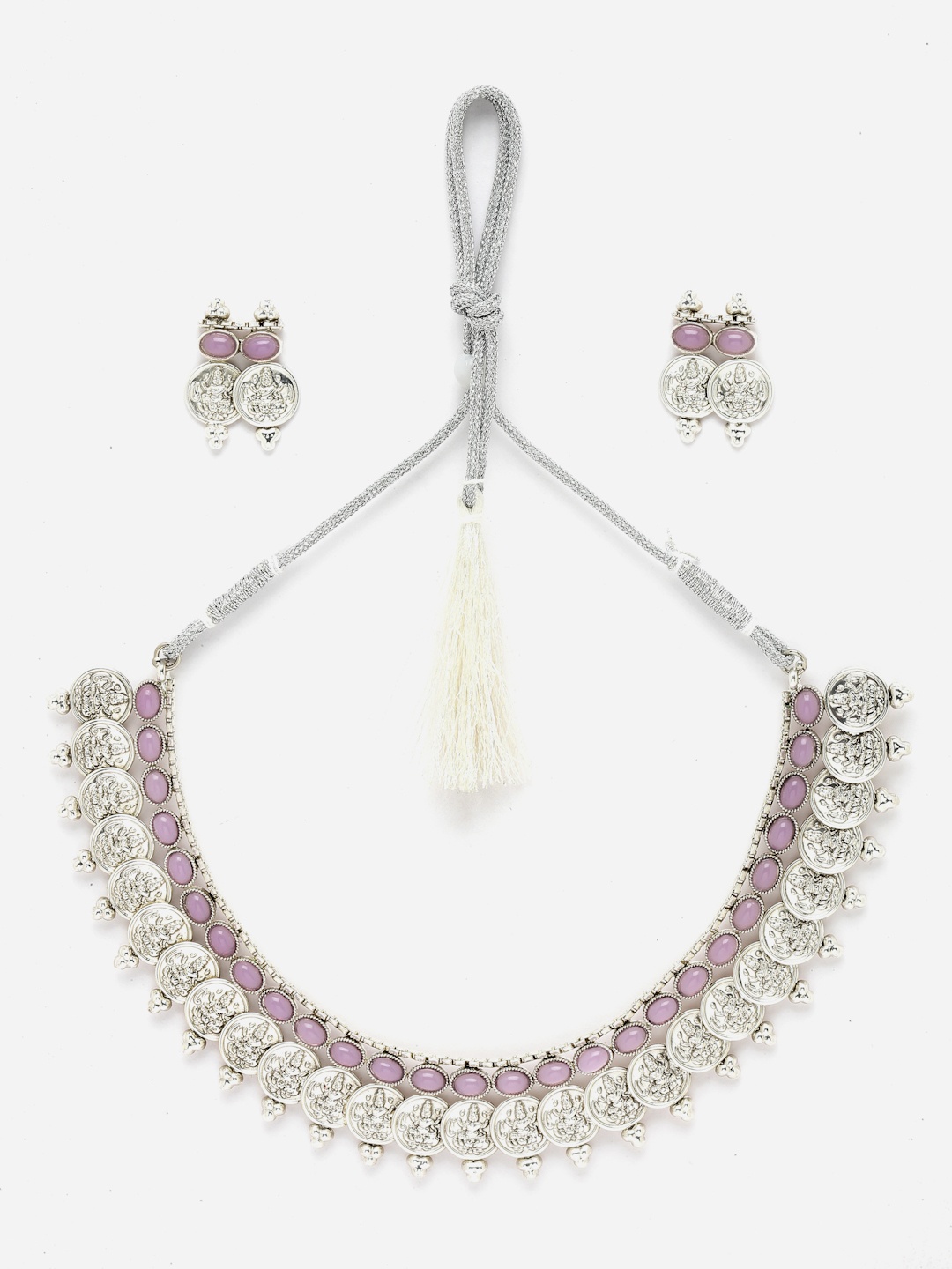 

Aazeen Rhodium-Plated Beaded Coin Jewellery Set, Silver