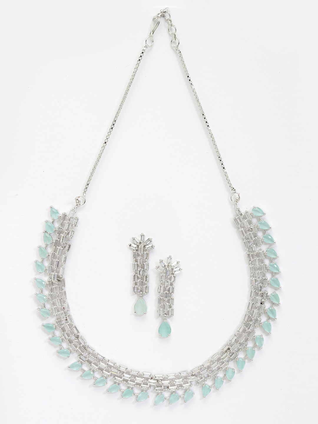 

Aazeen Rhodium-Plated American Diamond Studded Jewellery Set, Silver