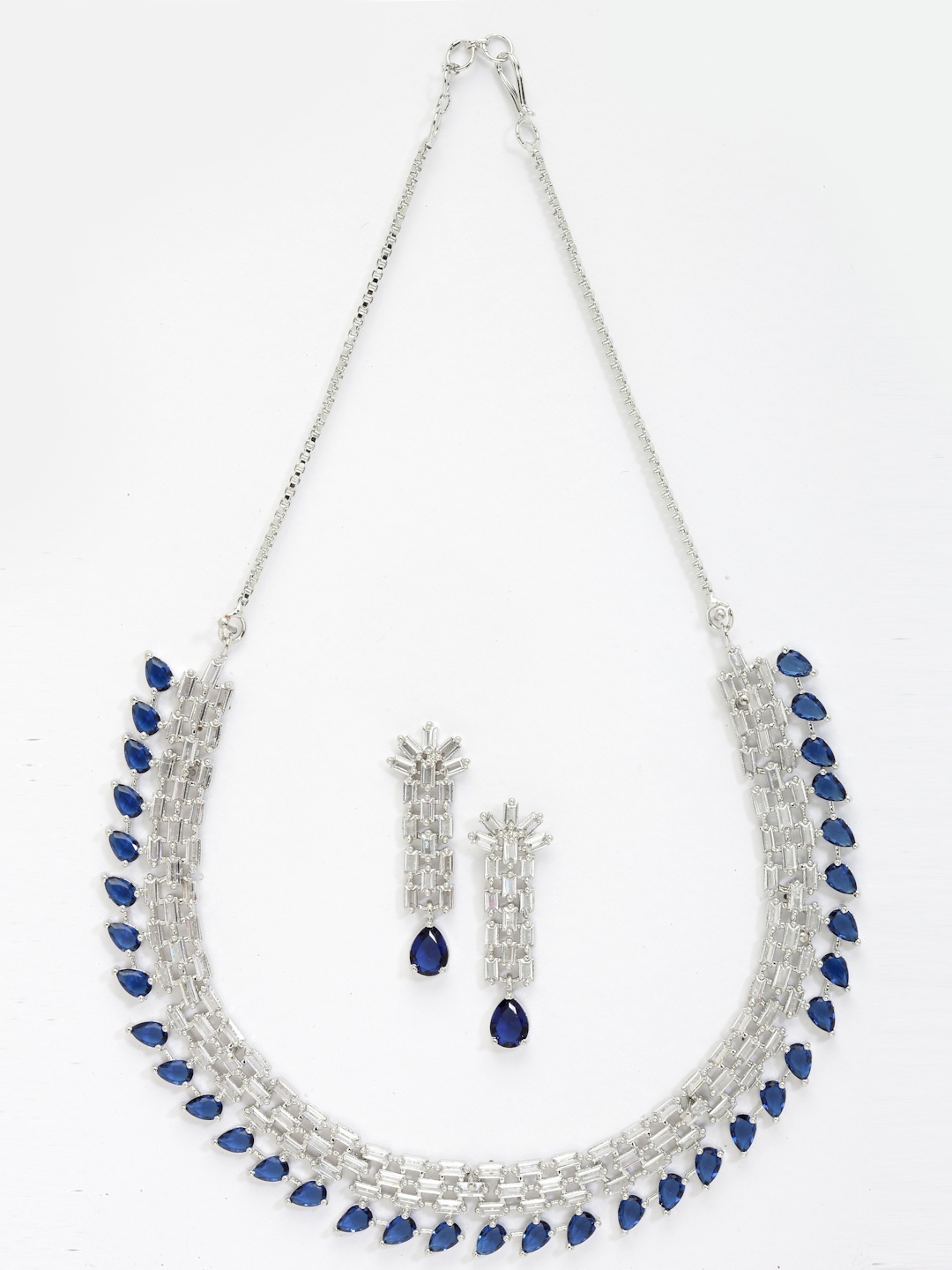 

Aazeen Rhodium-Plated American Diamond Studded Jewellery Set, Silver