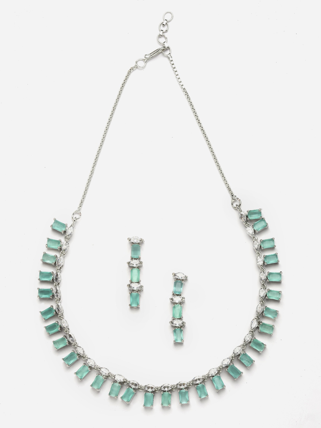 

Aazeen Rhodium-Plated American Diamond Studded Jewellery Set, Silver