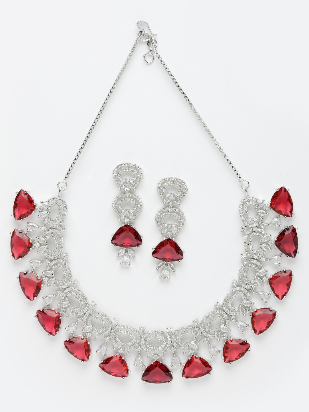 

Aazeen Rhodium-Plated American Diamond Studded Jewellery Set, Silver