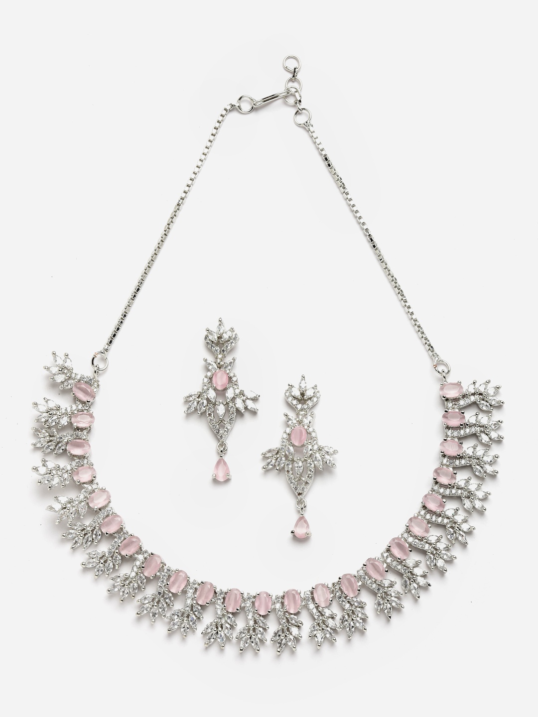 

Aazeen Rhodium-Plated American Diamond Studded Jewellery Set, Silver