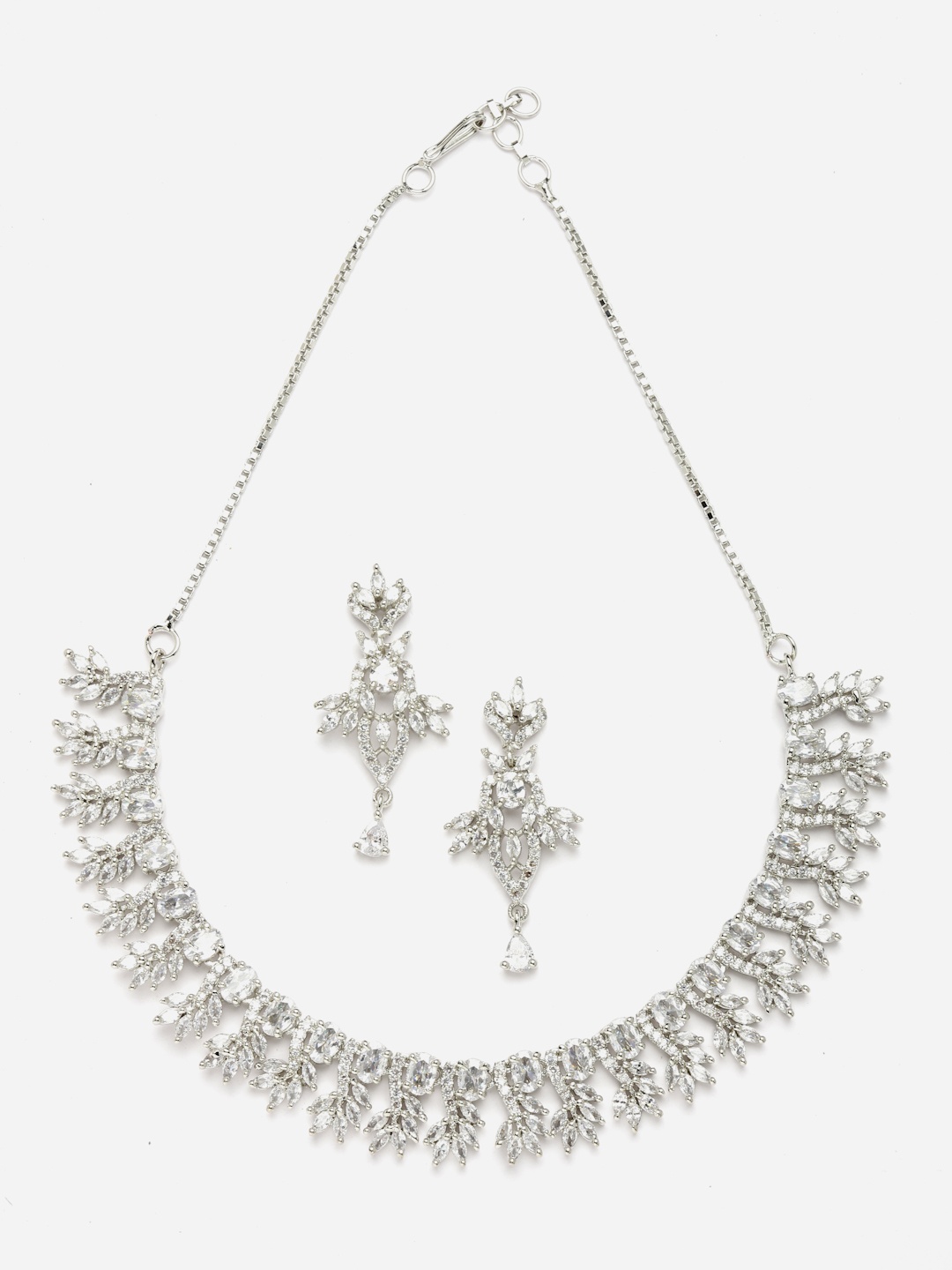 

Aazeen Rhodium-Plated American Diamond Studded Jewellery Set, Silver