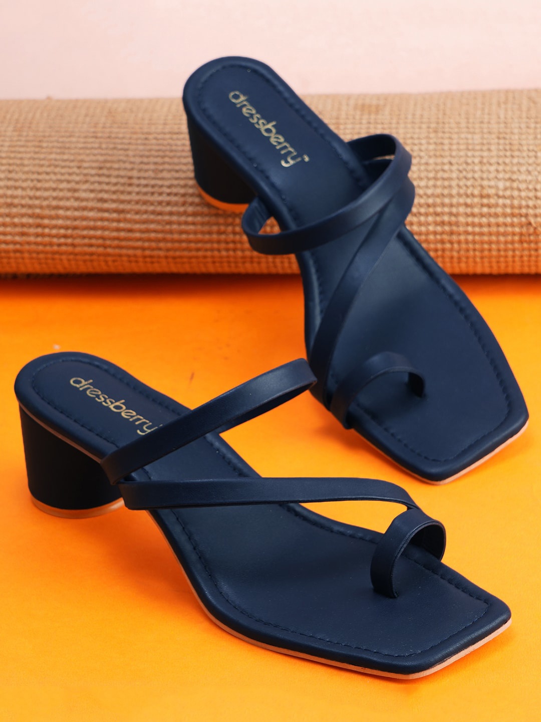 

DressBerry Navy Blue Open One Toe Block Heels