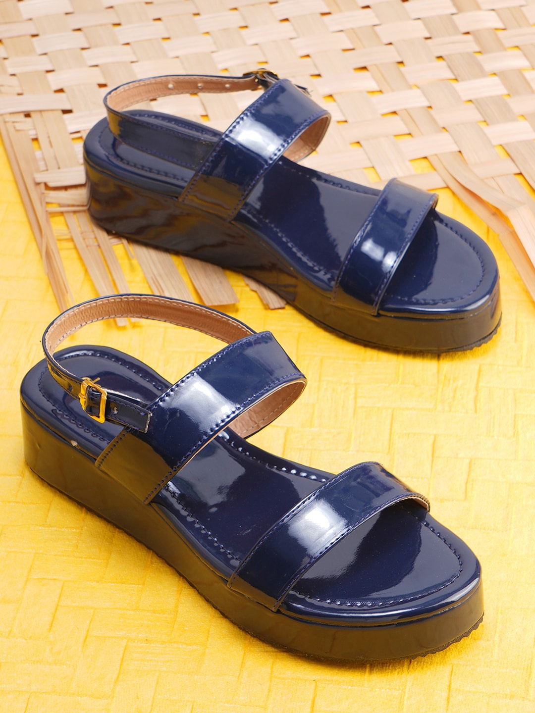 

DressBerry Navy Blue Open Toe Flatform Heels With Backstrap