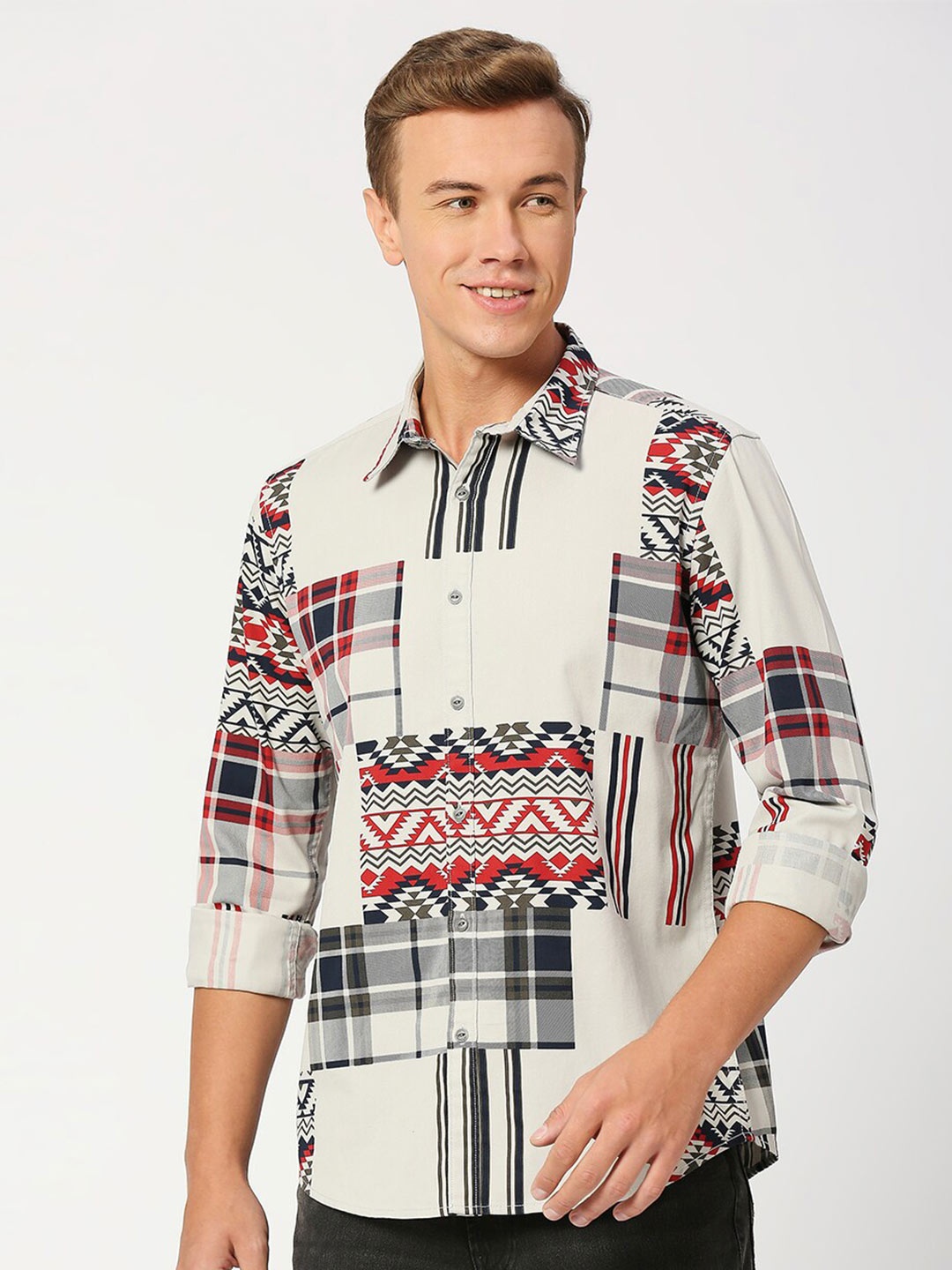 

Pepe Jeans Graphic Printed Twill Casual Pure Cotton Shirt, Off white