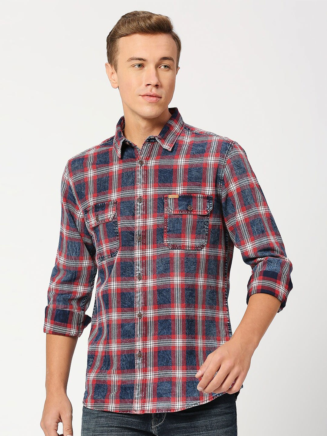

Pepe Jeans Tartan Checked Twill Casual Pure Cotton Shirt, Navy blue