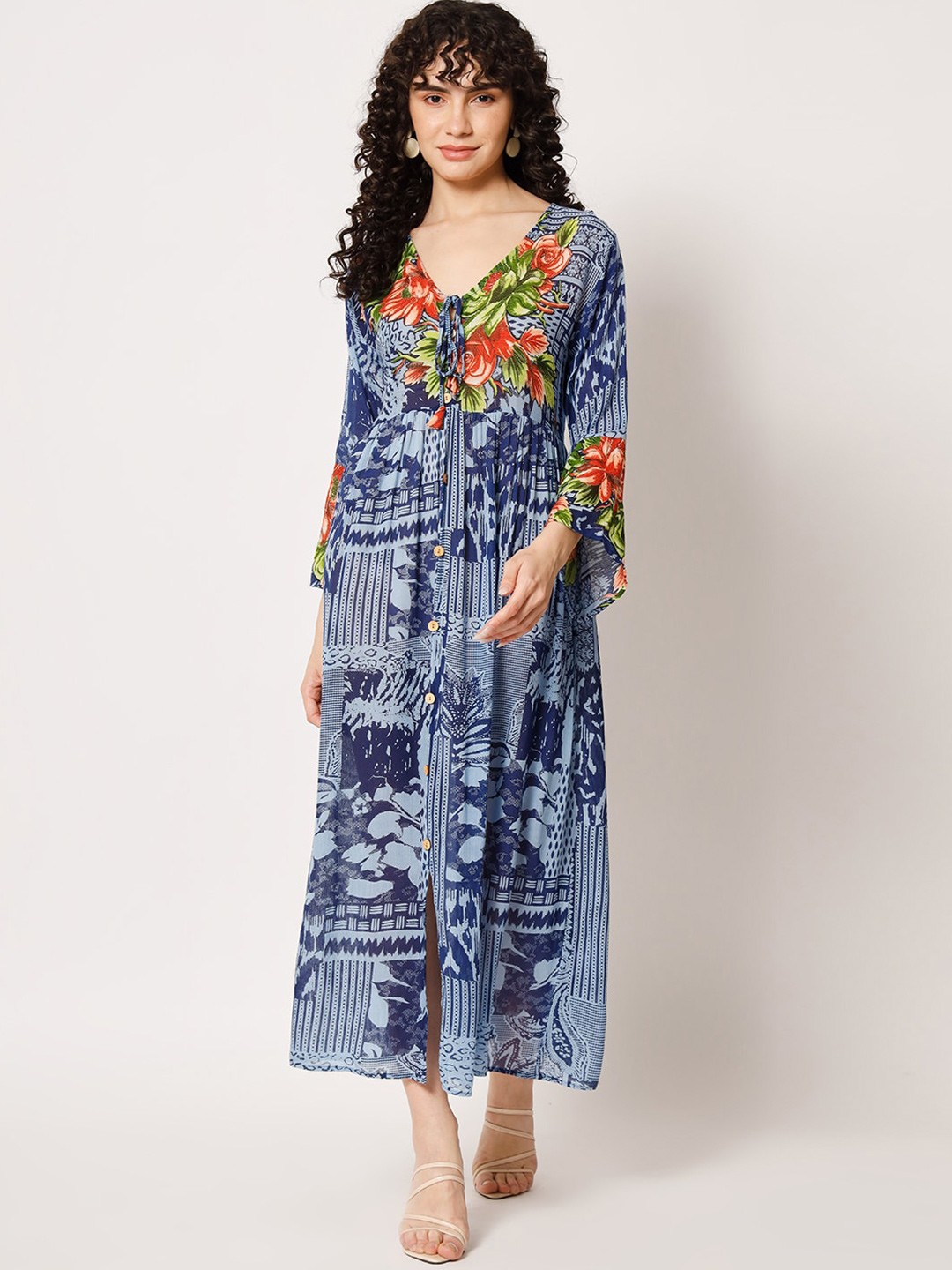 

VELDRESS Print Fit & Flare Midi Dress, Blue