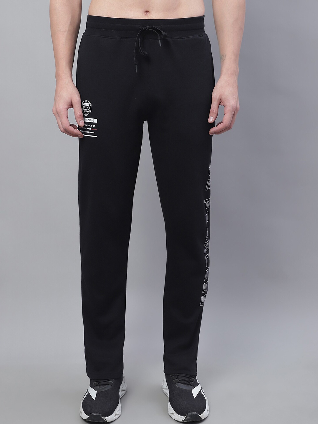 

Cantabil Men Typography Printed Sports Cotton Track Pants, Black