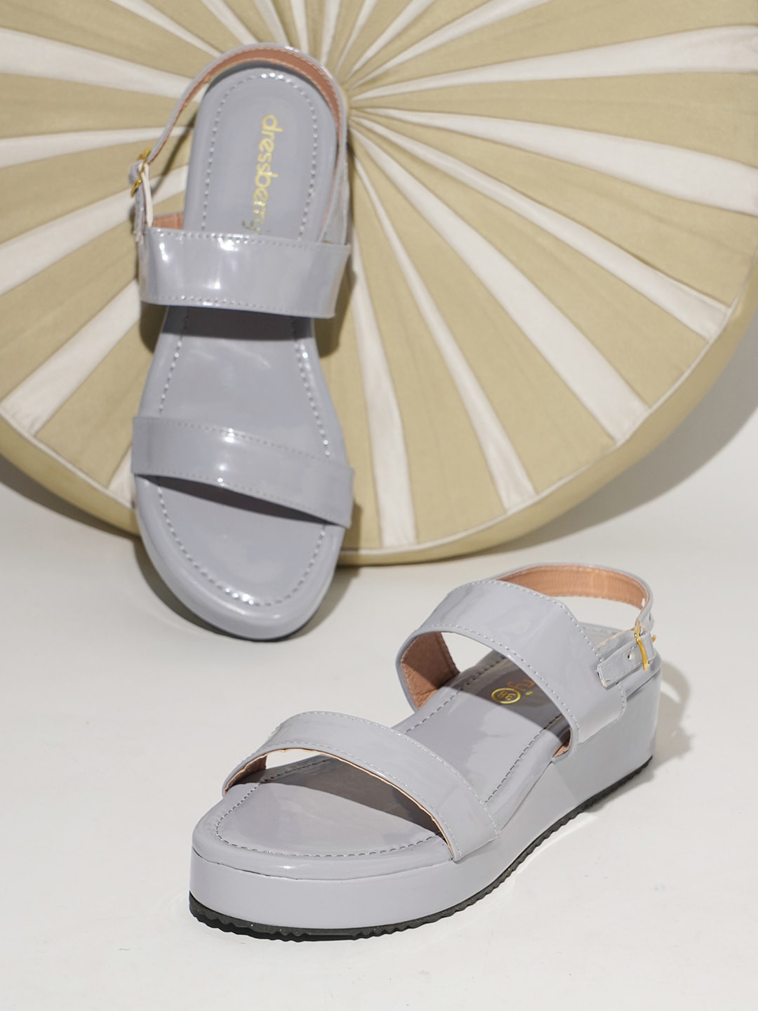 

DressBerry Grey Open Toe Flatform Heels With Backstrap