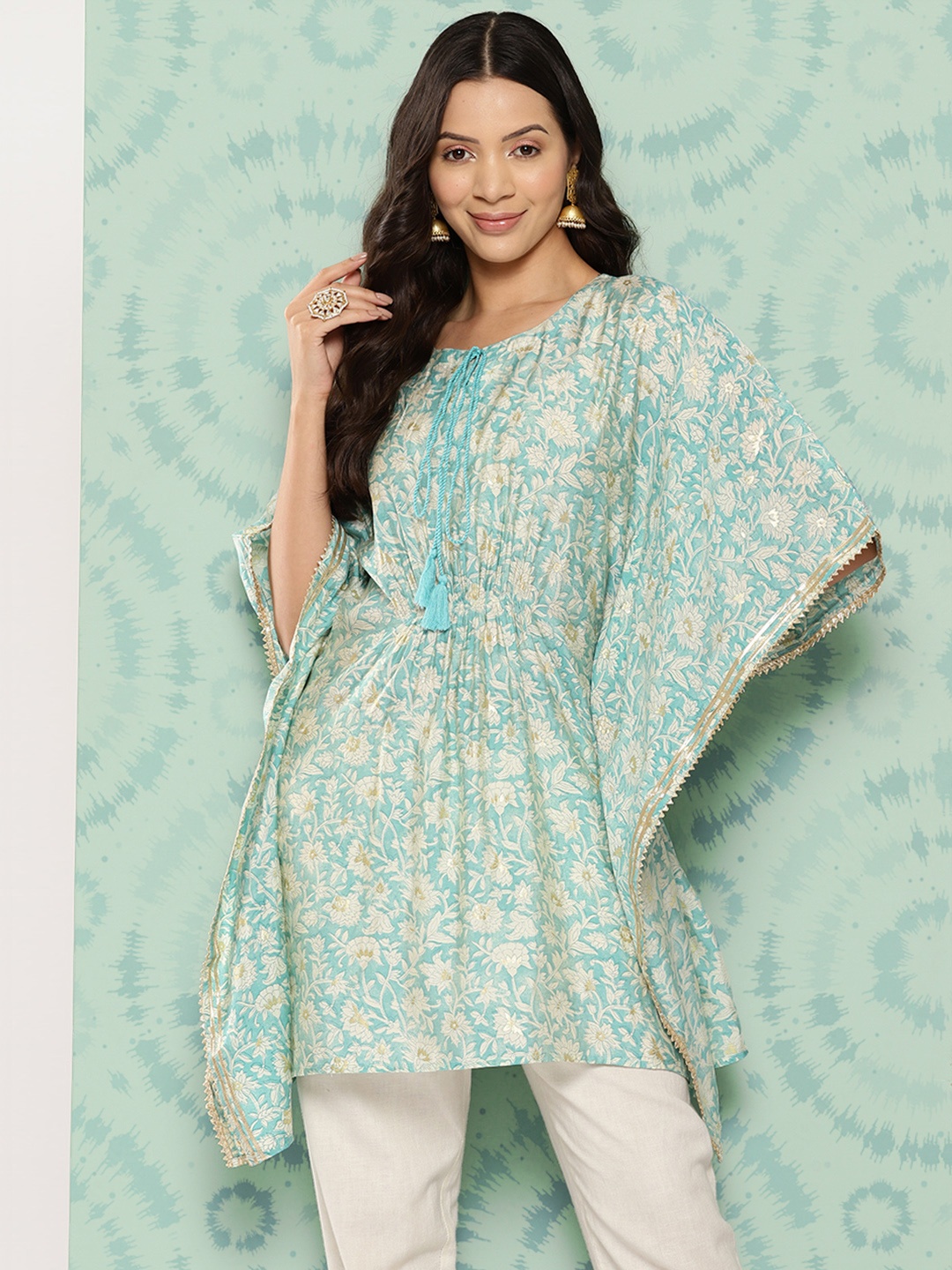 

ZOLA Gathers Floral Printed Tunic, Green