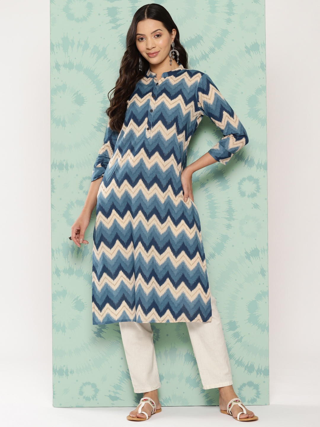 

ZOLA Women Chevron Printed Kurta, Blue