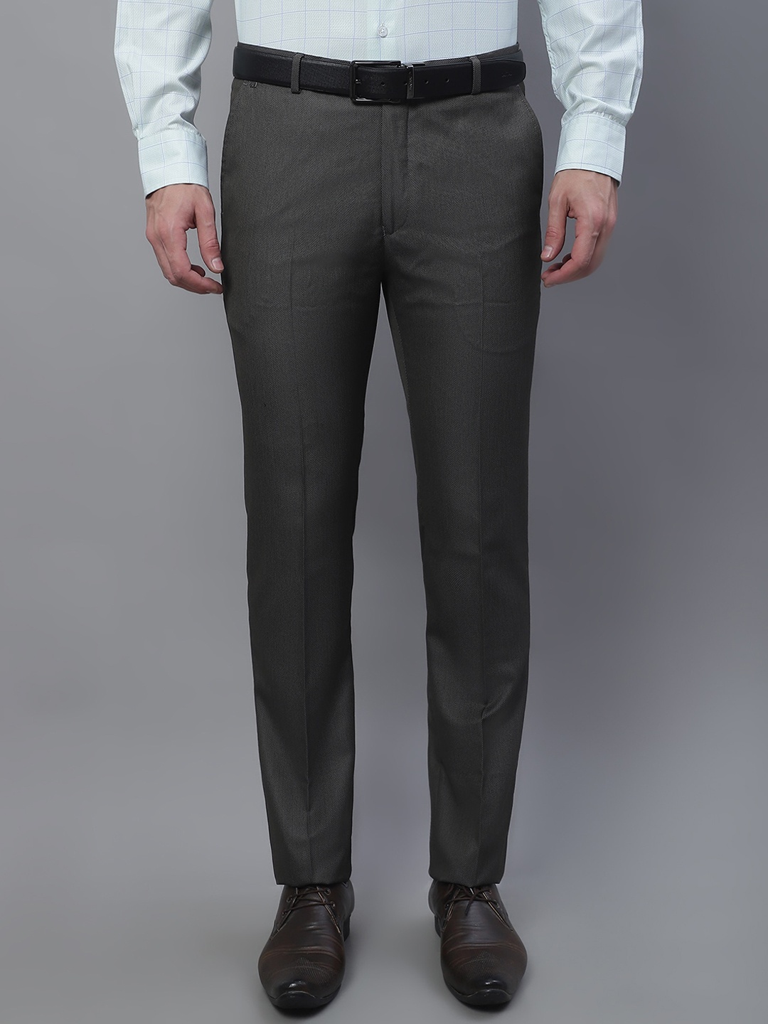 

Cantabil Men Comfort Textured Mid Rise Formal Trousers, Grey