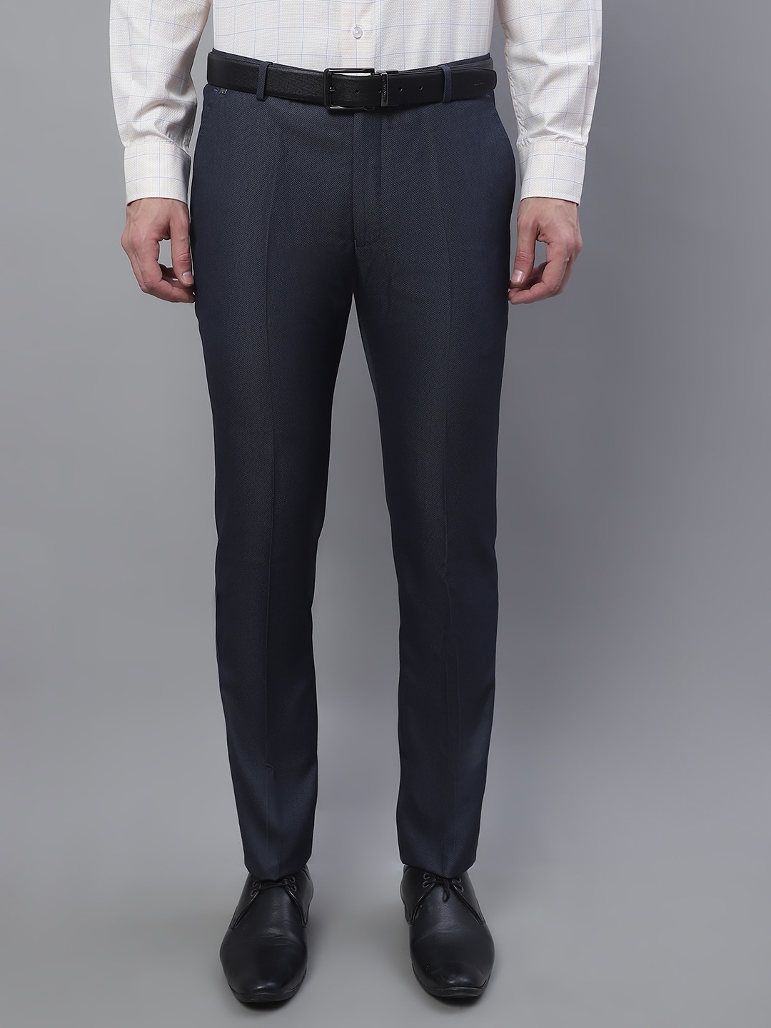 Cantabil Men Comfort Mid Rise Formal Trousers, Blue