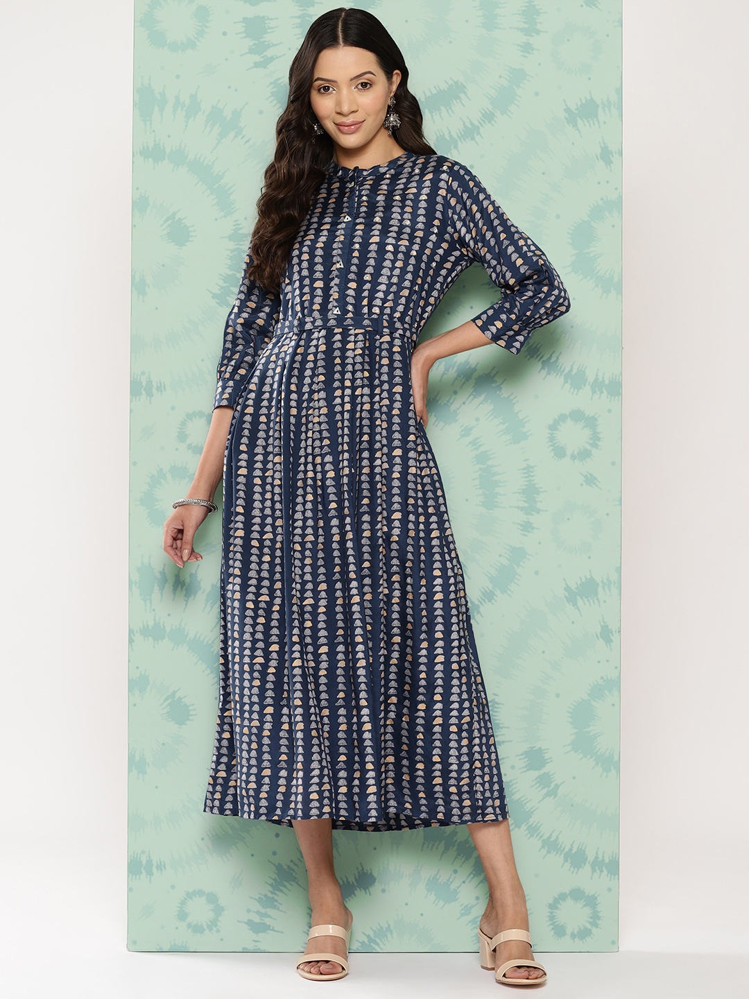 

ZOLA Printed Fit & Flare Maxi Dress, Blue