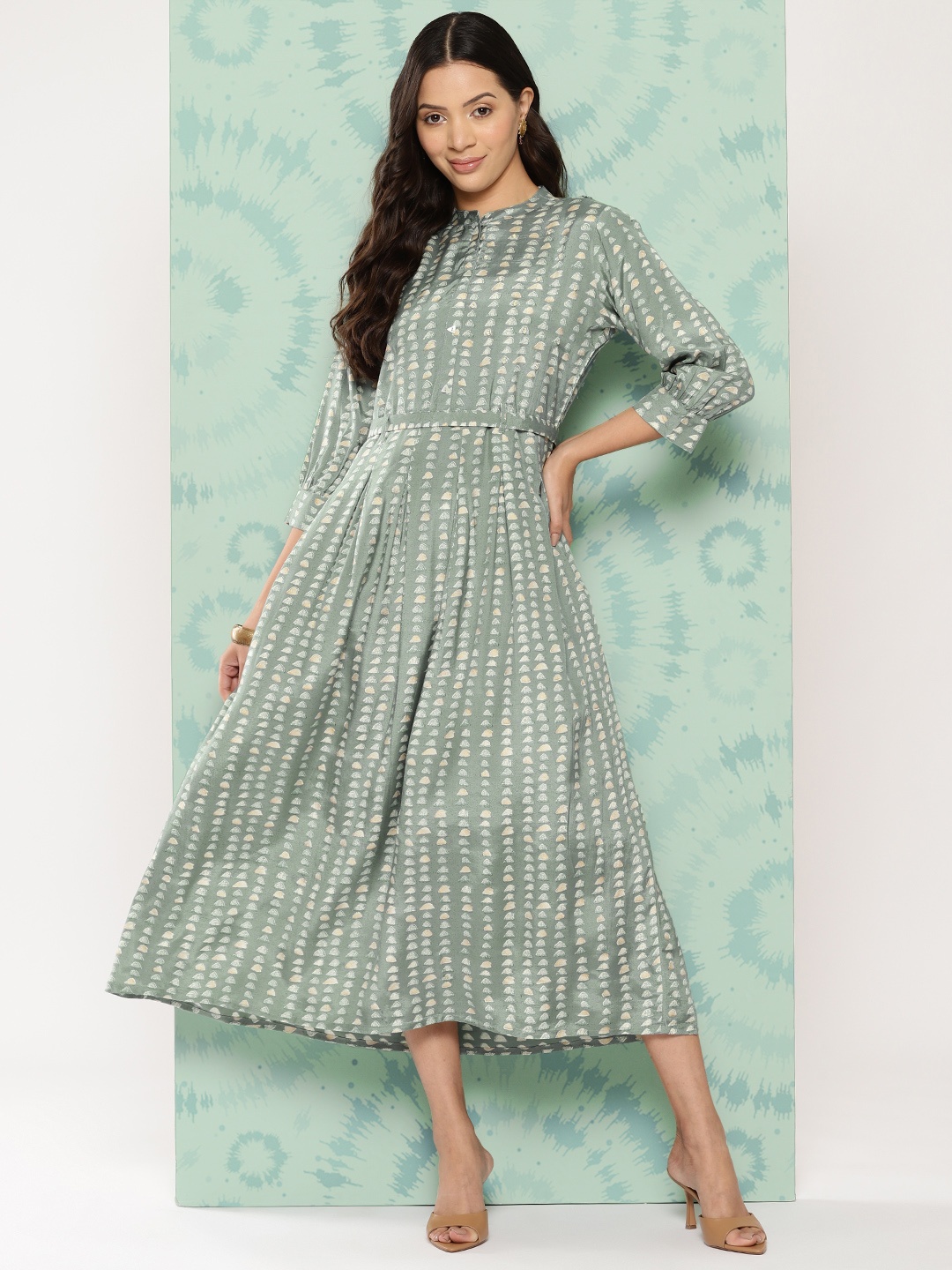 

ZOLA Printed Fit & Flare Maxi Dress, Green