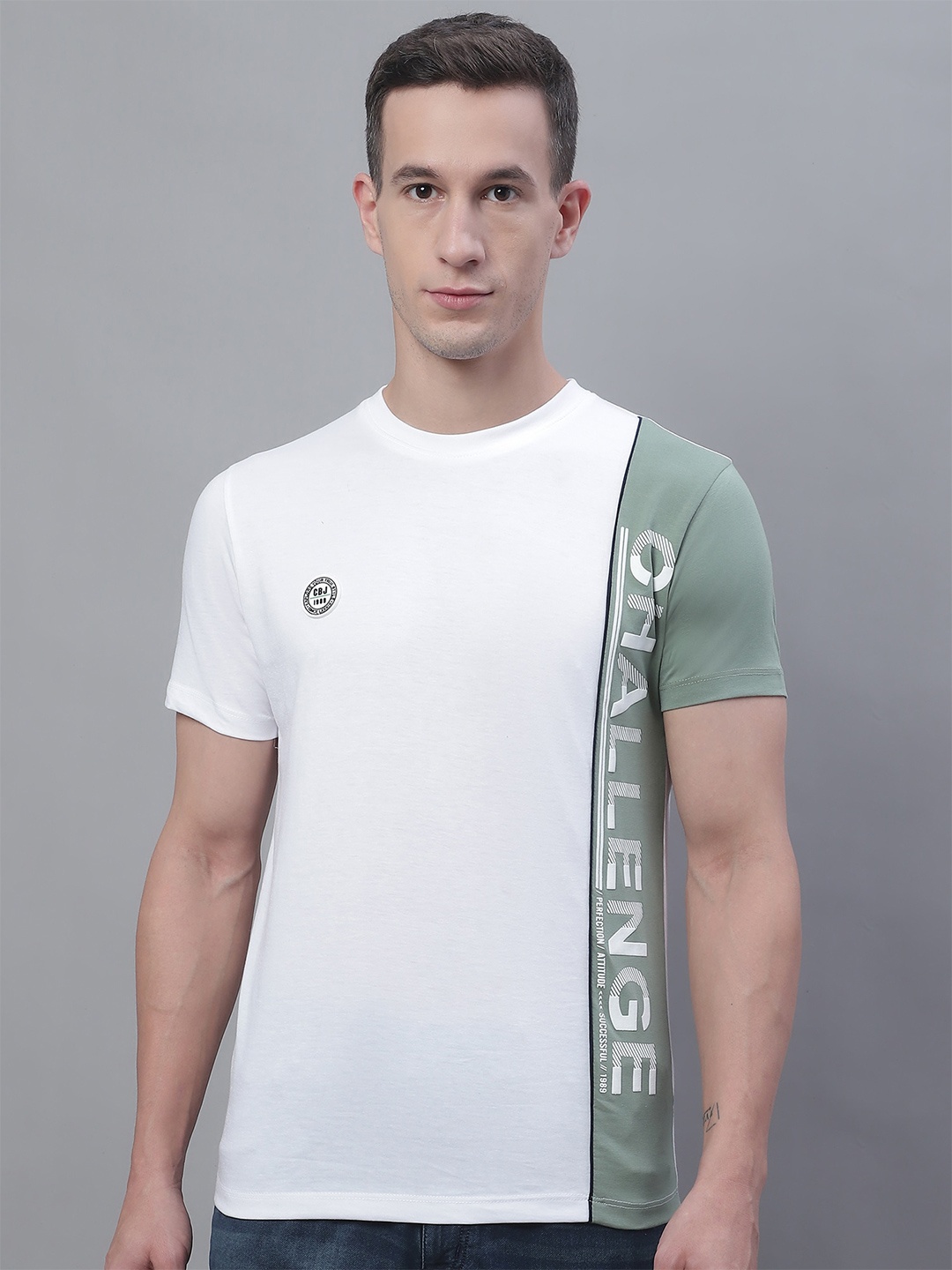 Cantabil Typography Printed Round Neck T-Shirt, White