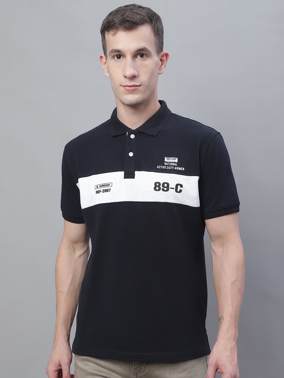 

Cantabil Polo Collar Typography Printed T-Shirt, Navy blue