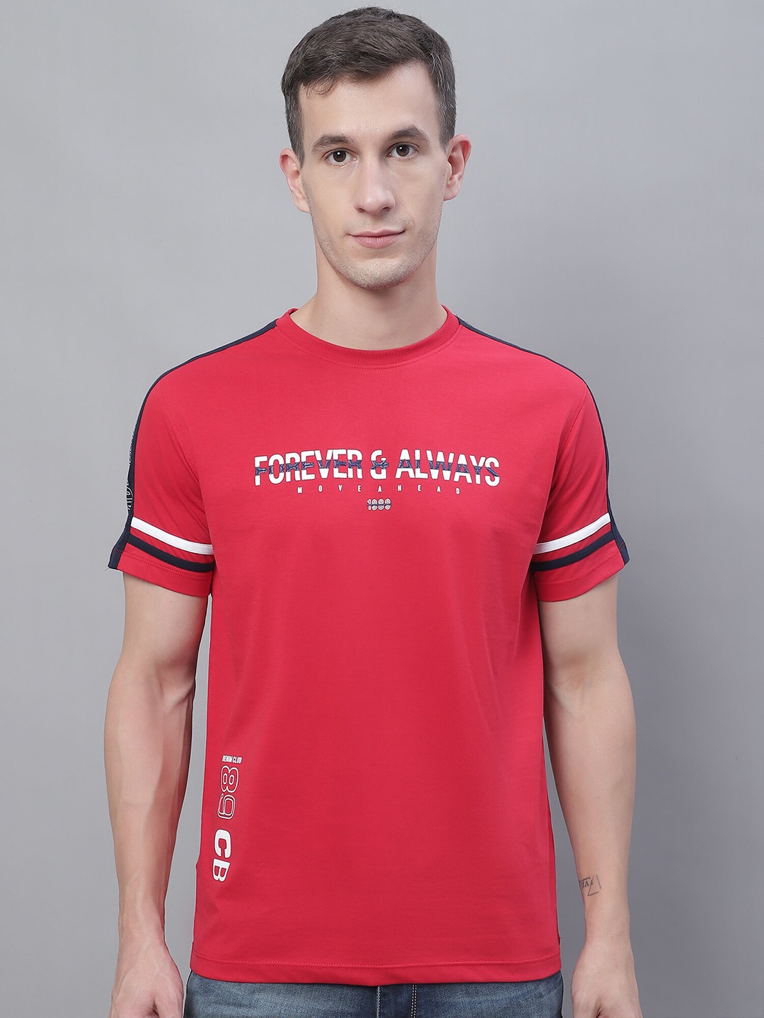 Cantabil Typography Printed Round Neck T-Shirt, Red