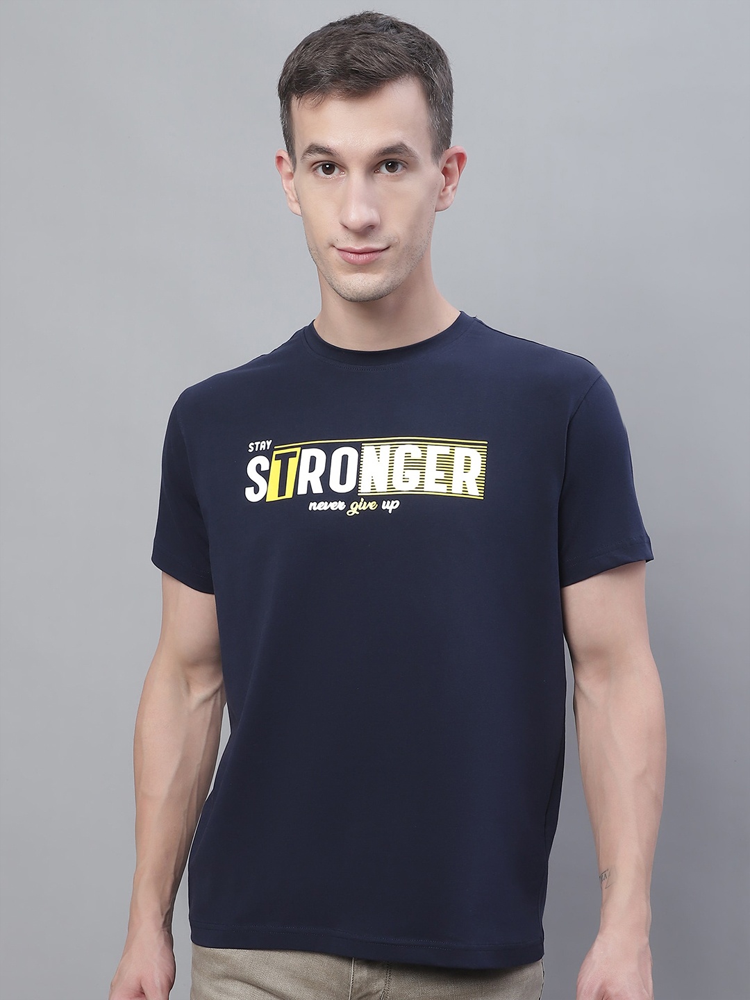 

Cantabil Typography Printed Cotton T-Shirt, Navy blue