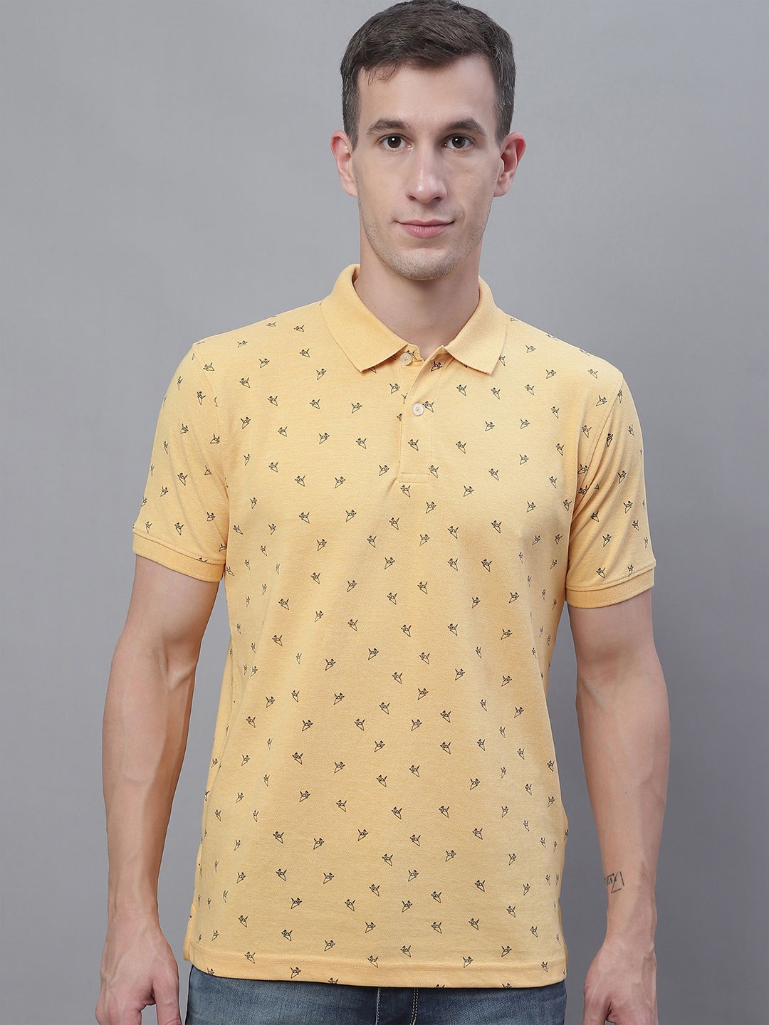 

Cantabil Polo Collar Conversational Printed T-Shirt, Yellow