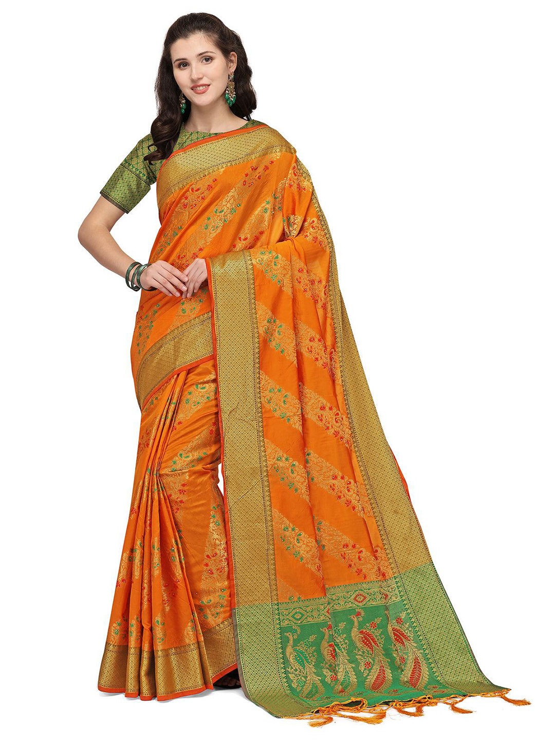 

ODETTE Woven Design Zari Saree, Orange