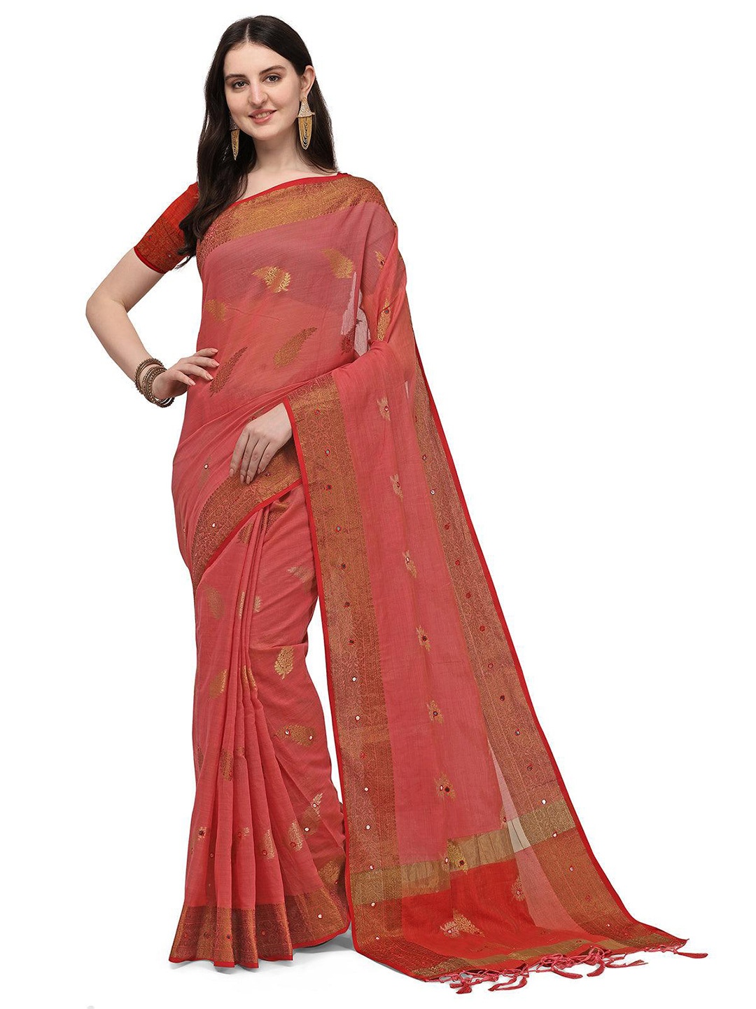 

ODETTE Woven Design Zari Saree, Pink