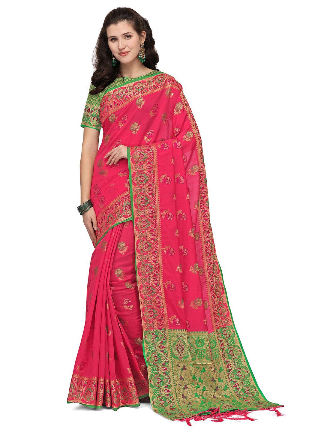 

ODETTE Floral Woven Design Zari Saree, Pink