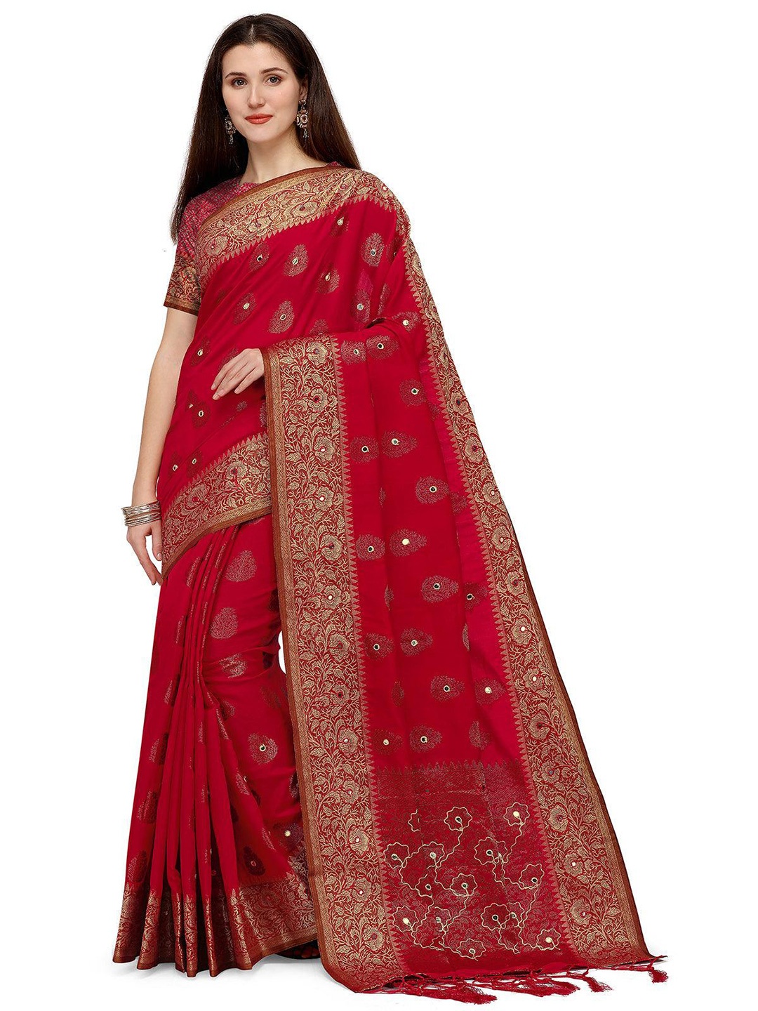 

ODETTE Woven Design Zari Saree, Red