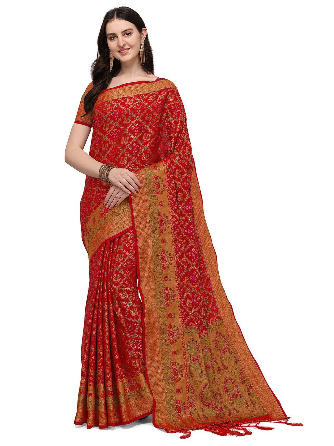 

ODETTE Woven Design Zari Saree, Red