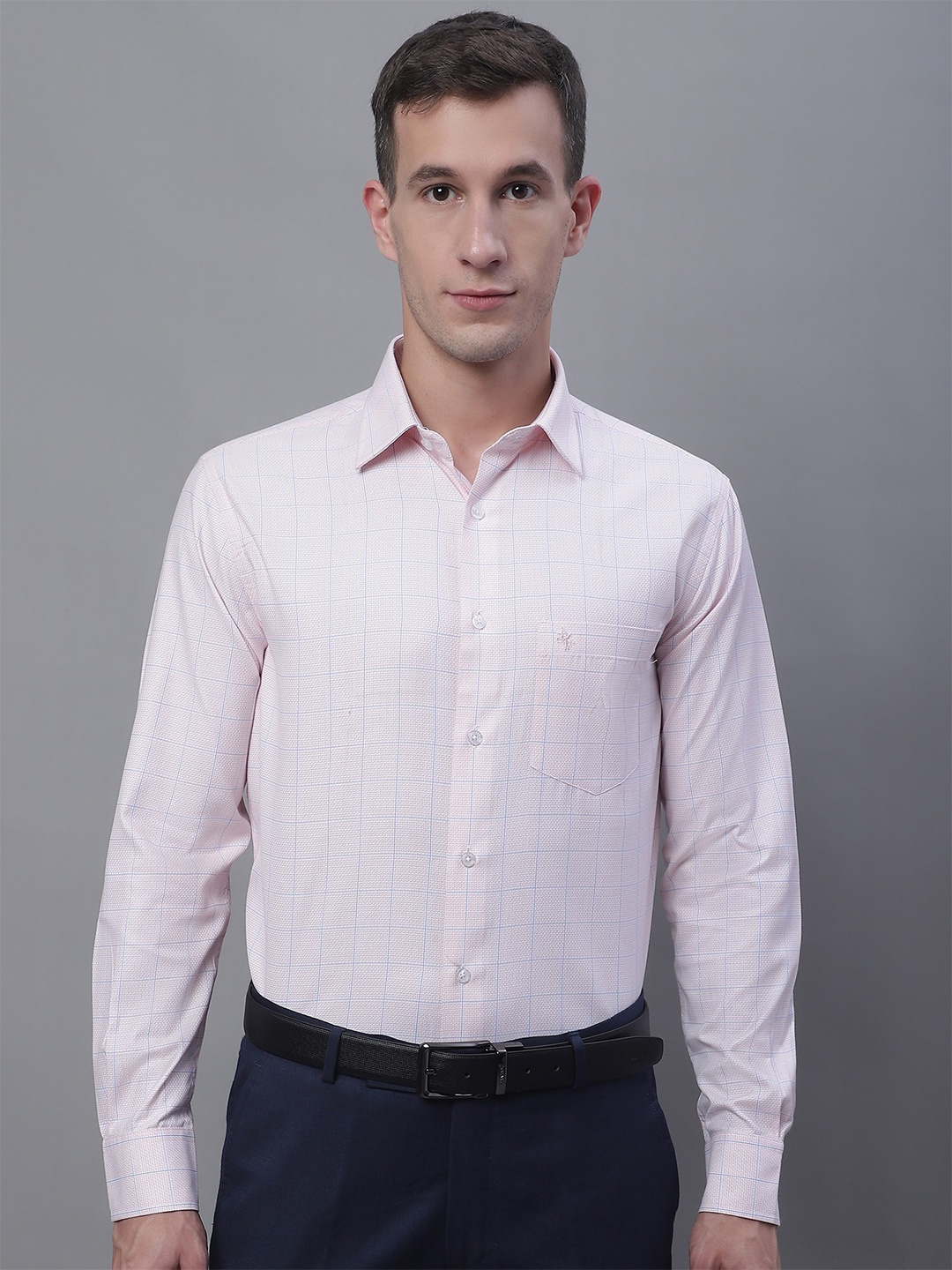 

Cantabil Comfort Windowpane Checks Cotton Formal Shirt, Peach