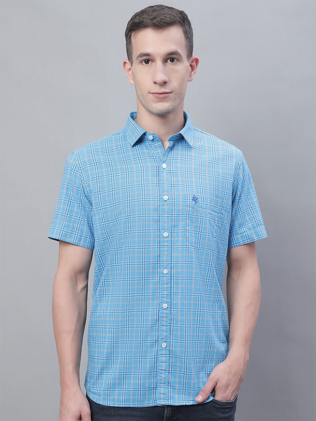 

Cantabil Comfort Grid Tattersall Checked Cotton Casual Shirt, Blue