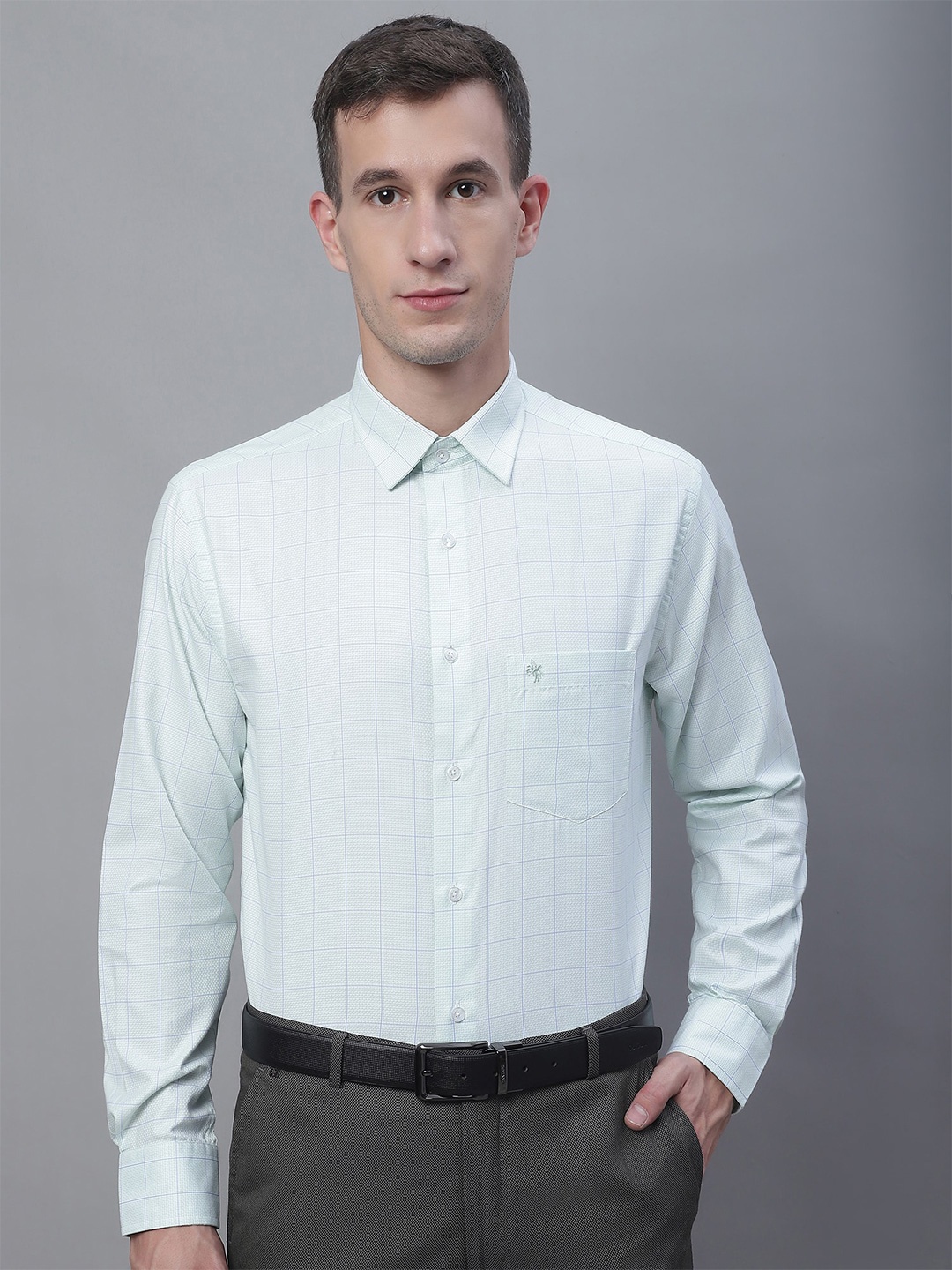 Cantabil Comfort Tartan Checked Cotton Formal Shirt, Green